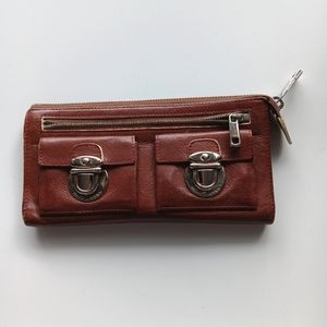 Vintage Marc Jacobs Leather Long Wallet Chestnut Brown Silver Made in Italy